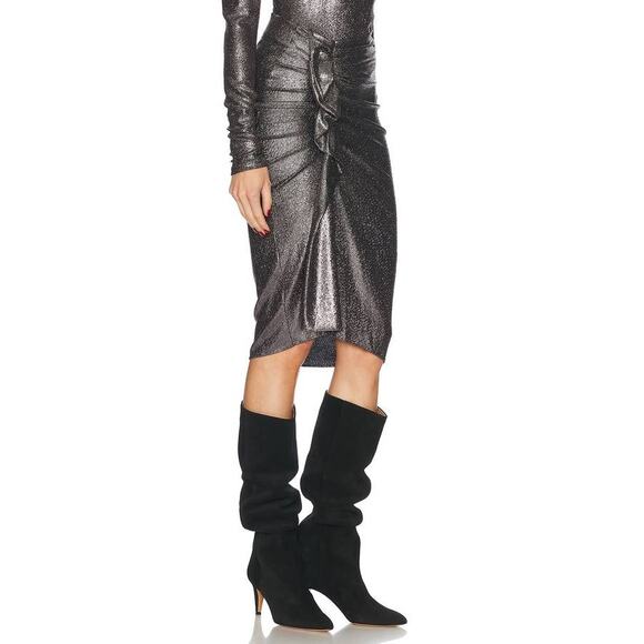 Isabel Marant Dolene Draped Skirt in Metallic Black FR 38 US 6 - Picture 2 of 5